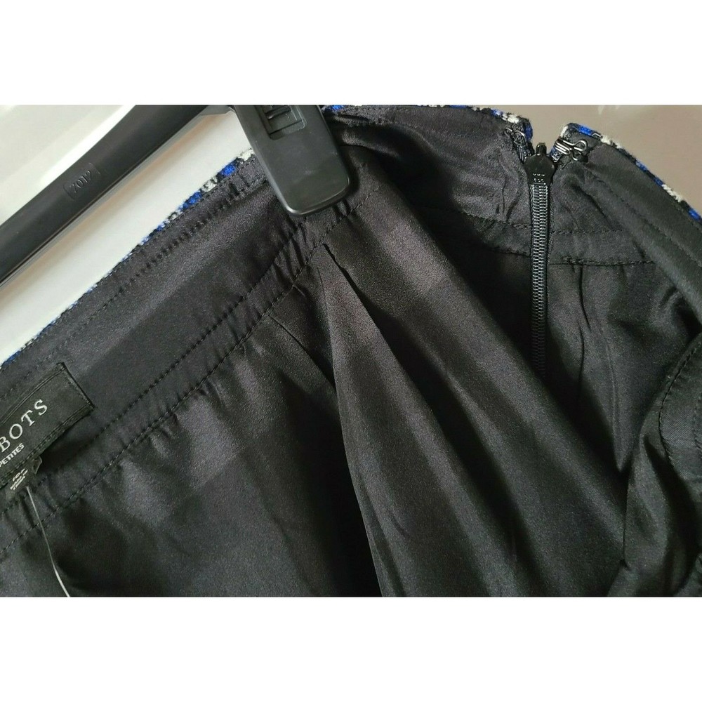 Talbots Petites Plaid Pencil Skirt Curved Side Slits Blue Black White Sz 16P NWT - Picture 6 of 8